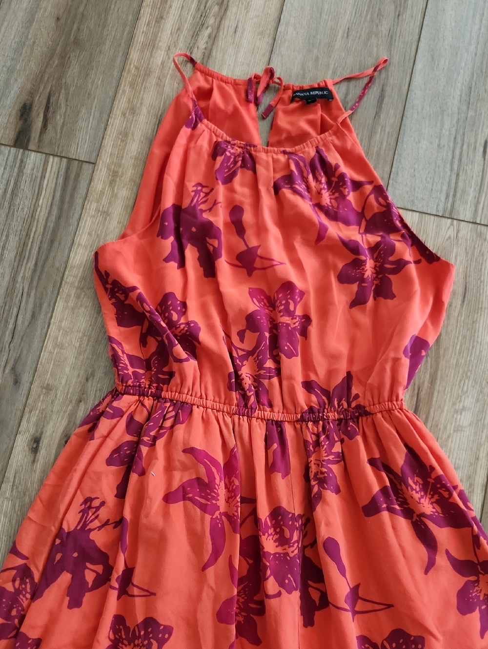Banana Republic Silk Sleeveless Halter High-Low Maxi Dress Orange Floral Sz 12